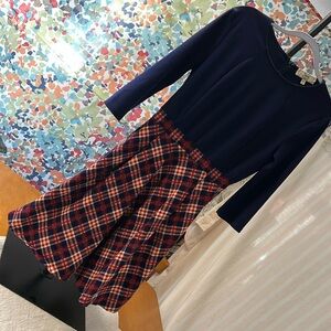 MISSMAY Retro Navy Blue  & Plaid 3/4 sleeve . A line Woman’s dress size L